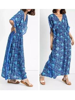 NWT Rujuta Sheth Marie cinch Kaftan floral blue garden print  size M/L